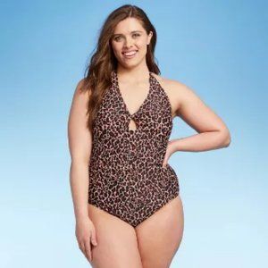 New Women's Leopard Twist-Front One Piece Swimsuit